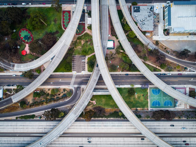 aerial view on weaving concrete roads